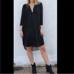 CP Shades VELVET HALLE Dress IRON Black Tunic Vneck Pull On Lagenlook Sz XS